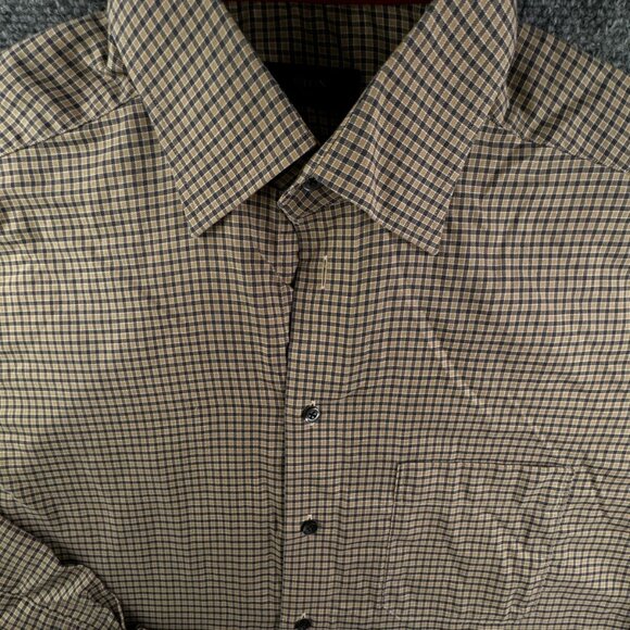 Eton Long Sleeve Button Up Shirt Men All Cotton Designer 16.5 Beige Blue Check - Picture 1 of 16